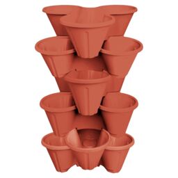 simpa Stackable Tri-Pot Plastic Strawberry Planters 6PC in Terracotta