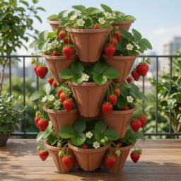 simpa Stackable Tri-Pot Plastic Strawberry Planters 6PC in Terracotta - thumbnail 3