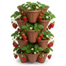 simpa Stackable Tri-Pot Plastic Strawberry Planters 6PC in Terracotta - thumbnail 2