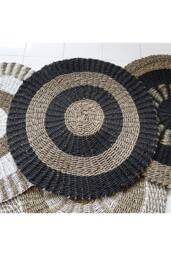 KDMD Round Seagrass Mat in Black & Tan - Circular Pattern, 1m - Size: Medium - thumbnail 2