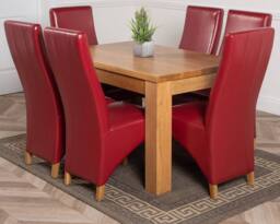 Thats Furniture Dakot 127 x 82cm Oak Small Dining Table & 6 Lola Leather Chairs in Red - Size: 127 x 82 cm