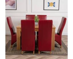 Thats Furniture Dakot 127 x 82cm Oak Small Dining Table & 6 Lola Leather Chairs in Red - Size: 127 x 82 cm - thumbnail 2