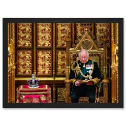 Artery8 King Charles III Third of England Scotland United Kingdom with Crown of Queen Elizabeth II Photo Artwork Framed Wall Art Print A4 in Black - thumbnail 1