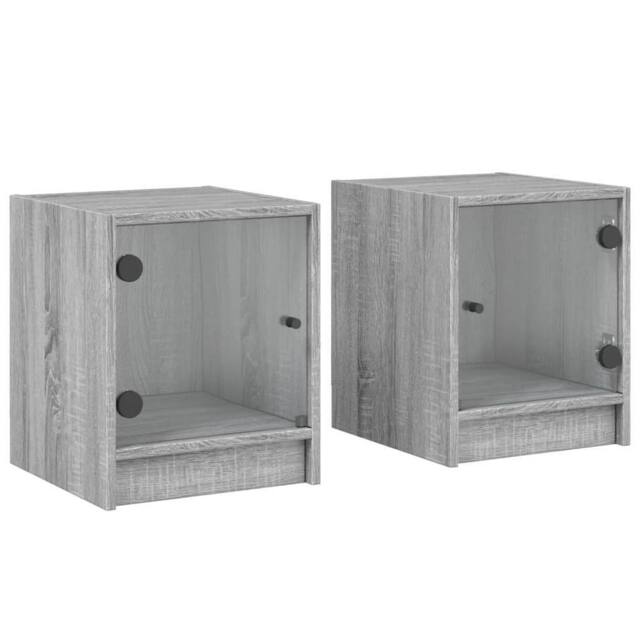 Berkfield Home Bedside Cabinets with Glass Doors 2 pcs Grey Sonoma 35x37x42 cm - Size: 35 x 37 x 42 cm - image 1