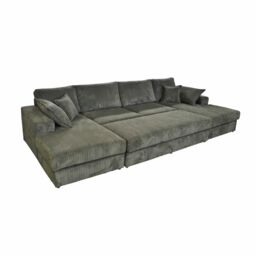 SquareBoxx Serenity Jumbo Cord Large Fabric Corner Sofa with Footstool in Grey - thumbnail 1