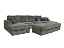 SquareBoxx Serenity Jumbo Cord Large Fabric Corner Sofa with Footstool in Grey - thumbnail 2
