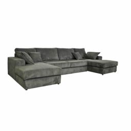 SquareBoxx Serenity Jumbo Cord Large Fabric Corner Sofa with Footstool in Grey - thumbnail 3