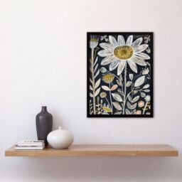 Artery8 Single Daisy Flower Artwork Dark Floral Folk Art Framed Art Print in Black - Size: A4 - thumbnail 4
