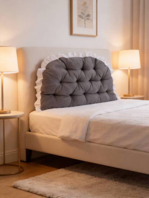 Living and Home Ruffled Tufted Princess-Style Bed Backrest Pillow in Dark Grey - Size: 50 cm x 100 cm - image 1