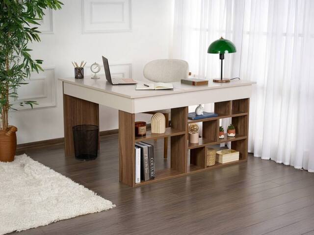 Vente-unique Corner Desk With Storage Units - Colour: Beige & Dark Natural in Brown - image 1