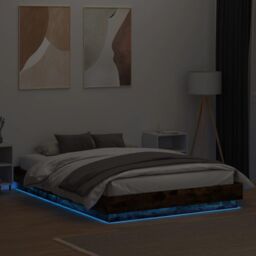Berkfield Home Bed Frame with LED without Mattress Smoked Oak 140x200 cm in Brown - thumbnail 4