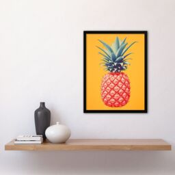 Artery8 Wall Art Print Pineapple Bold Vibrant Rich Red & Blue On Yellow Screen Risograph Artwork Spot Block Colour Retro Riso Kitchen Interior Design - thumbnail 4