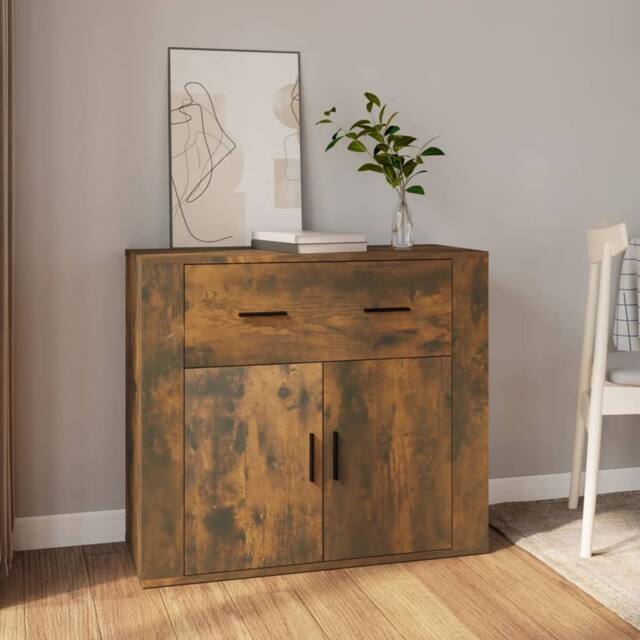 Berkfield Home Sideboard Smoked Oak 80x33x70 cm Engineered Wood in Brown - Size: 80 x 33 x 70 cm
