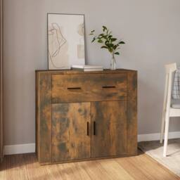 Berkfield Home Sideboard Smoked Oak 80x33x70 cm Engineered Wood in Brown - Size: 80 x 33 x 70 cm - thumbnail 1
