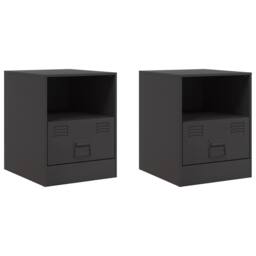 Berkfield Home Bedside Cabinets 2pcs Black 34.5x39x44 cm Steel - thumbnail 1