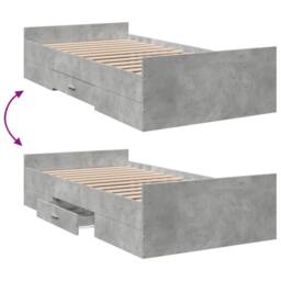 Berkfield Home Bed Frame Frame w/Drawers 135x190 cm Double Solid Wood Pine in Grey - Size: Small Single - thumbnail 7