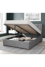 Aspire Hepburn Upholstered Ottoman Storage Bed, Saxon Twill Fabric in Grey - Size: Single - thumbnail 2