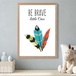 ARTZE Be Brave Tribal Quote Framed Print SIZE: A4 with Oak Frame in Bright Blue - thumbnail 2