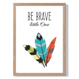 ARTZE Be Brave Tribal Quote Framed Print SIZE: A4 with Oak Frame in Bright Blue