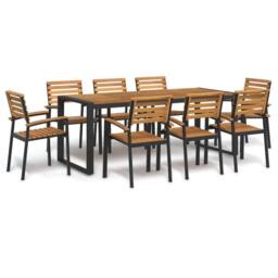 Berkfield Home 9 Piece Garden Dining Set Solid Wood Acacia & Metal in Brown - thumbnail 1