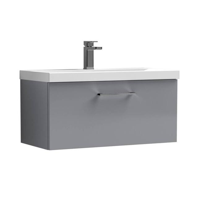 Balterley 800mm Wall Hung 1 Drawer Vanity Basin Unit, Satin Grey, Pewter Handle in Grey - image 1