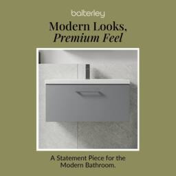 Balterley 800mm Wall Hung 1 Drawer Vanity Basin Unit, Satin Grey, Pewter Handle in Grey - thumbnail 7