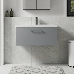 Balterley 800mm Wall Hung 1 Drawer Vanity Basin Unit, Satin Grey, Pewter Handle in Grey - thumbnail 2