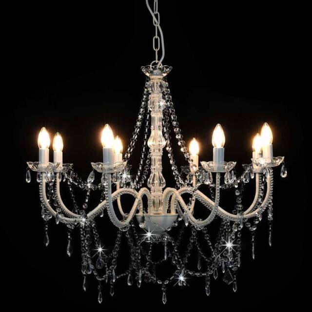Berkfield Home Beautiful Chandelier with Beads White 8 x E14 Bulbs - image 1