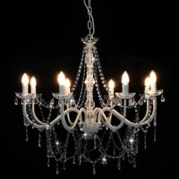 Berkfield Home Beautiful Chandelier with Beads White 8 x E14 Bulbs - thumbnail 1