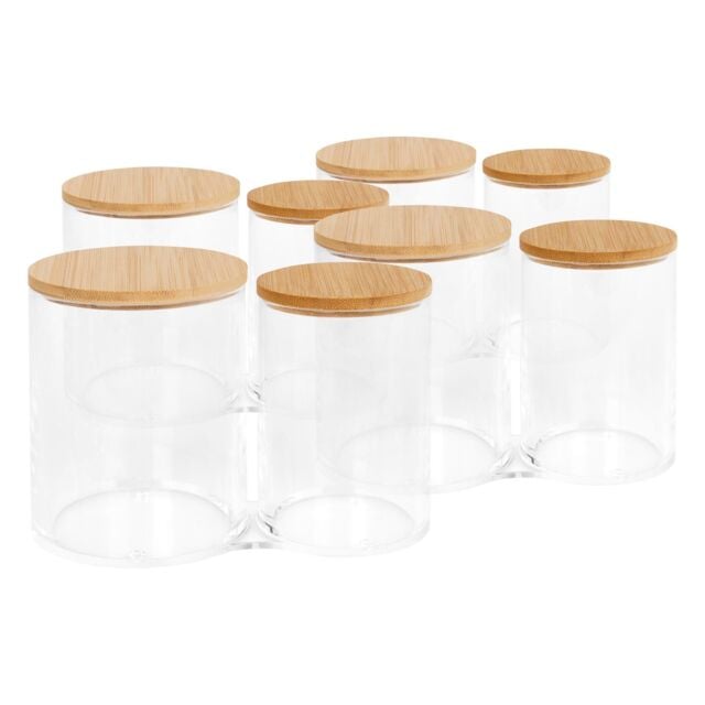 Harbour Housewares Reusable Plastic Twin Bathroom Canisters with Bamboo Lid - Pack of 4 in Clear - image 1