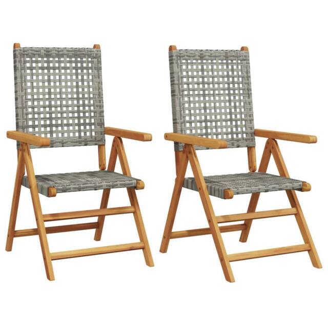 Berkfield Home Garden Chairs 2 pcs Grey Solid Wood Acacia & Poly Rattan - image 1