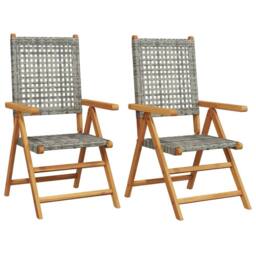 Berkfield Home Garden Chairs 2 pcs Grey Solid Wood Acacia & Poly Rattan - thumbnail 1