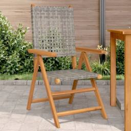 Berkfield Home Garden Chairs 2 pcs Grey Solid Wood Acacia & Poly Rattan - thumbnail 2