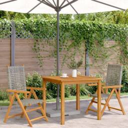 Berkfield Home Garden Chairs 2 pcs Grey Solid Wood Acacia & Poly Rattan - thumbnail 3