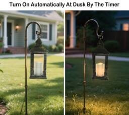 Bright Zeal 2*Distressed Gold Vintage 36cm Lanterns-LED Flicker Candles & Timer in Black - thumbnail 5