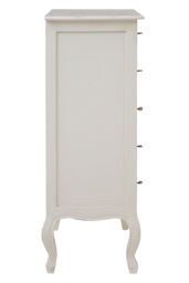 Orsina Antique Style 5 Drawer White Chest, Weathered White Bedroom Storage Cabinet, Carved Bayur Wood Chest - thumbnail 3