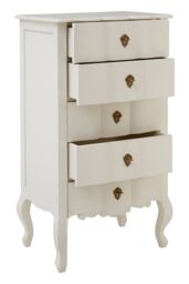 Orsina Antique Style 5 Drawer White Chest, Weathered White Bedroom Storage Cabinet, Carved Bayur Wood Chest - thumbnail 5