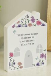 Personalised Memento Company Women's Personalised Wild Flowers Wooden House Ornament in White - thumbnail 4