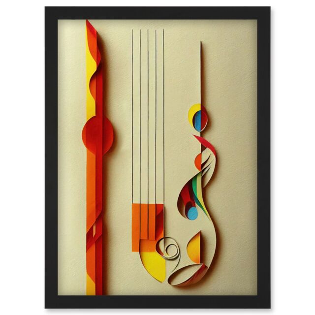 Artery8 Kandinsky Inspired Abstract Musical Symbol Clefs Music Yellow Turquoise Orange Artwork Framed Wall Art Print A4 in Black - image 1