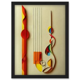 Artery8 Kandinsky Inspired Abstract Musical Symbol Clefs Music Yellow Turquoise Orange Artwork Framed Wall Art Print A4 in Black - thumbnail 1