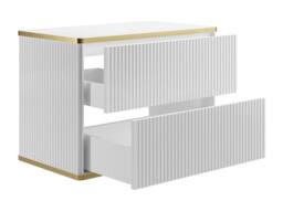 Vente-unique Fluted Wall-Hung Vanity Unit With Gold Trim - White - W80 Cm - KELIZA - thumbnail 6