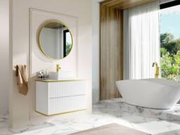 Vente-unique Fluted Wall-Hung Vanity Unit With Gold Trim - White - W80 Cm - KELIZA - thumbnail 1