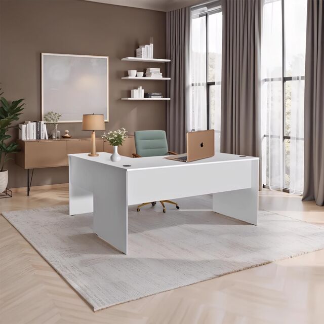 FWStyle White L Shaped Reversible Home Office Corner Desk - image 1