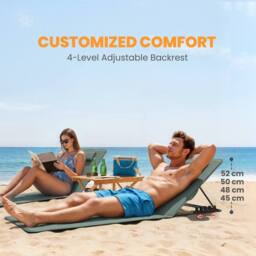 OUTSUNNY 2 Pcs Foldable Sun Loungers, Beach Lounger with Adjustable Back in Grey - thumbnail 4