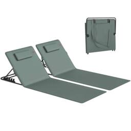OUTSUNNY 2 Pcs Foldable Sun Loungers, Beach Lounger with Adjustable Back in Grey - thumbnail 2