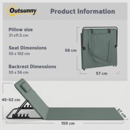 OUTSUNNY 2 Pcs Foldable Sun Loungers, Beach Lounger with Adjustable Back in Grey - thumbnail 3
