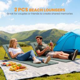 OUTSUNNY 2 Pcs Foldable Sun Loungers, Beach Lounger with Adjustable Back in Grey - thumbnail 5