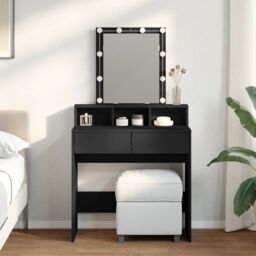 Berkfield Home Dressing Table with LED Black 80x41x144.5 cm