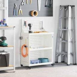 Berkfield Home Tool Trolley with Shelf with Wheel with Storage Manual White 65 x - thumbnail 2
