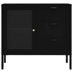 Berkfield Home Sideboard Black 75x35x70 cm Steel & Tempered Glass - Size: 75 x 35 x 70 cm